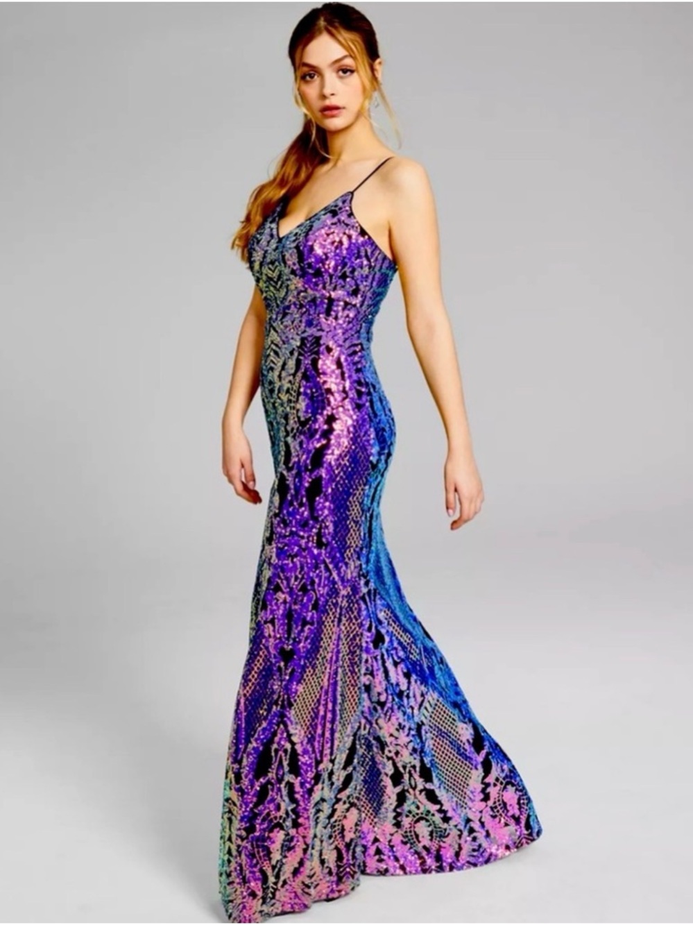 Dillards Sequin Mermaid Maxi Dress - Purple Multi